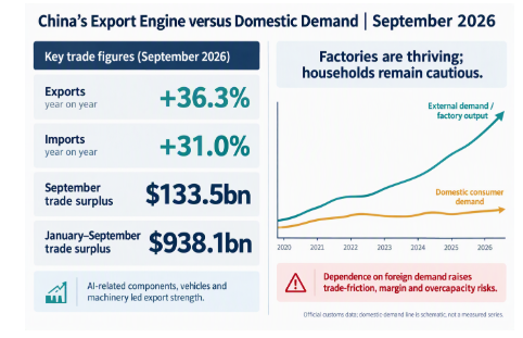 China's export engine versus domestic demand, September 2026